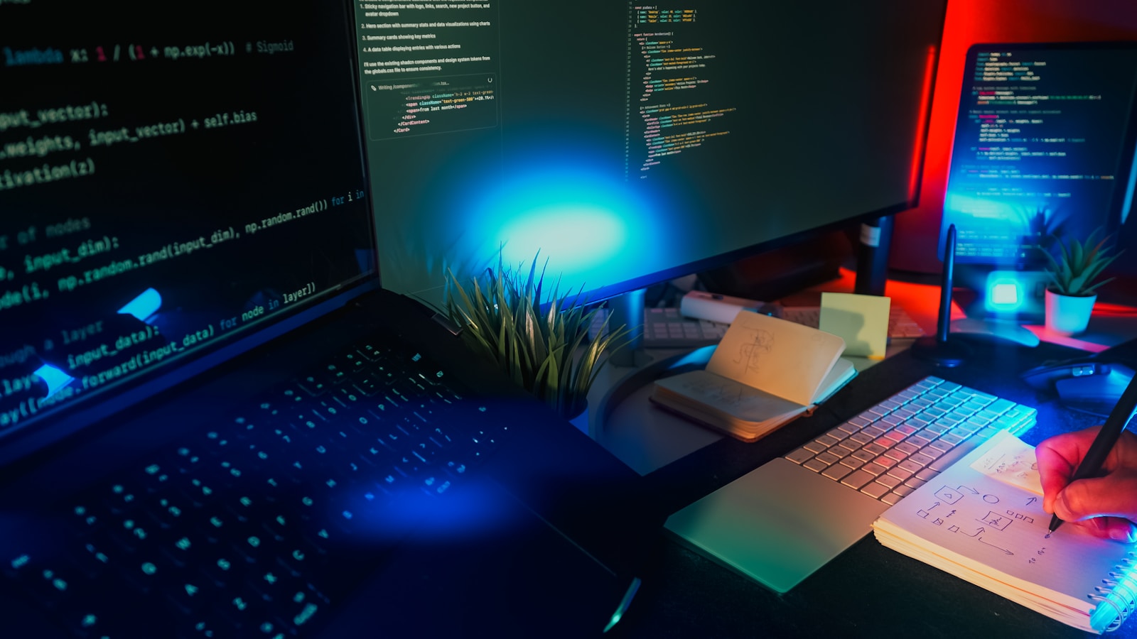 Telas de computador exibindo código, representando os diferentes modelos de IA disponíveis