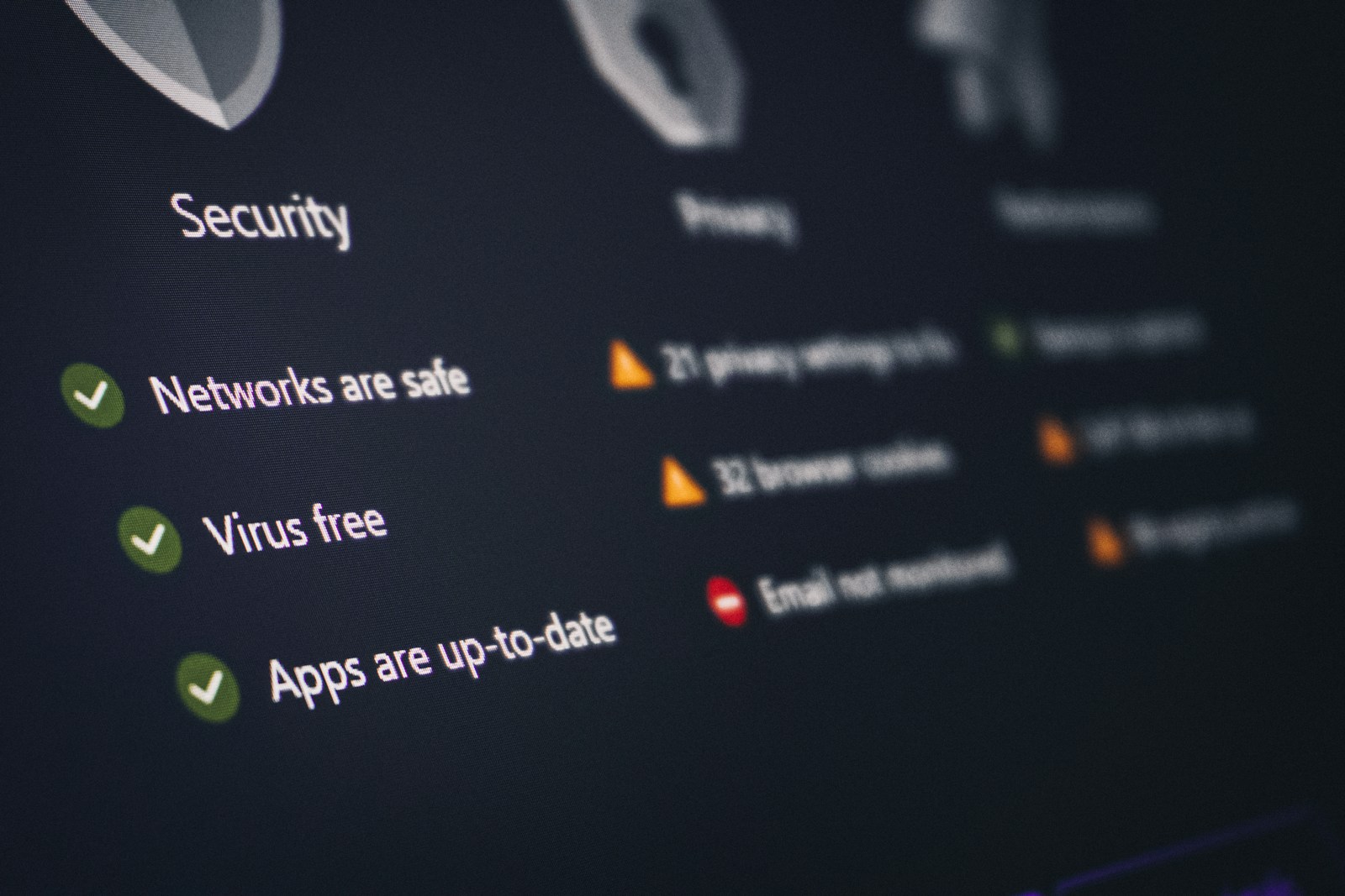 Painel de segurança e privacidade em uma tela, representando a inspeção de tráfego de rede na AWS
