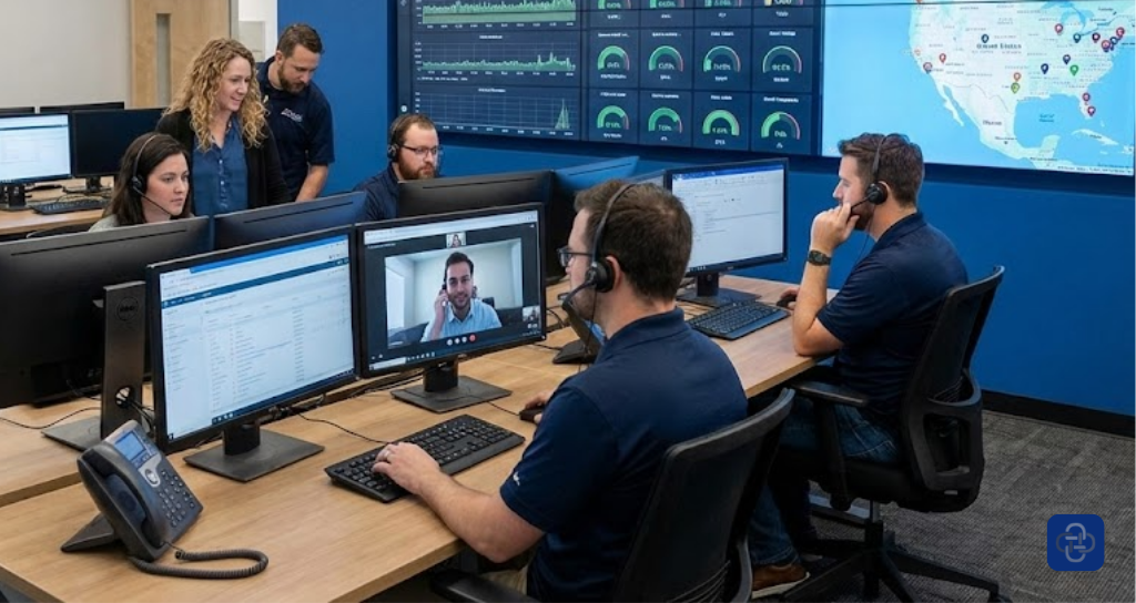 Equipe atendendo suporte de TI para pequenas empresas com help desk e monitoramento Equipe atendendo suporte de TI para pequenas empresas com help desk e monitoramento
